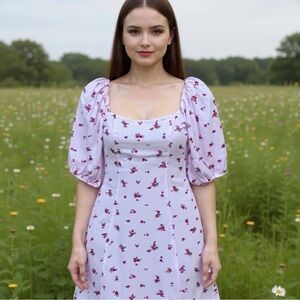 Light Pink Floral Woven Peasant Bubble Sleeves
